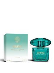euaden Versace Crystal Emerald kadın parfümü, zümrüt yeşili kristal şişesi ve şık kutusuyla 90 ml EDP