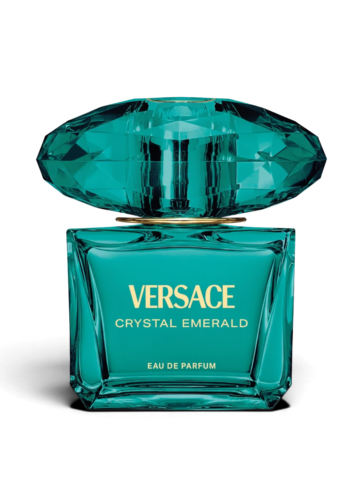 euaden Versace Crystal Emerald kadın parfümü, zümrüt yeşili kristal kapaklı lüks cam şişe tasarımı