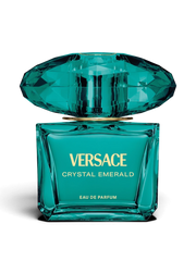 euaden Versace Crystal Emerald kadın parfümü, zümrüt yeşili kristal kapaklı lüks cam şişe tasarımı