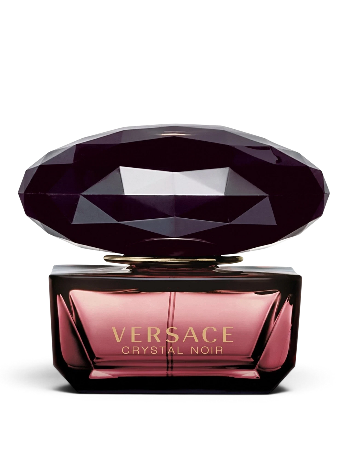 euaden Versace Crystal Noir kadın parfümü, elmas kesim kapaklı zarif koyu mor cam şişe tasarımı