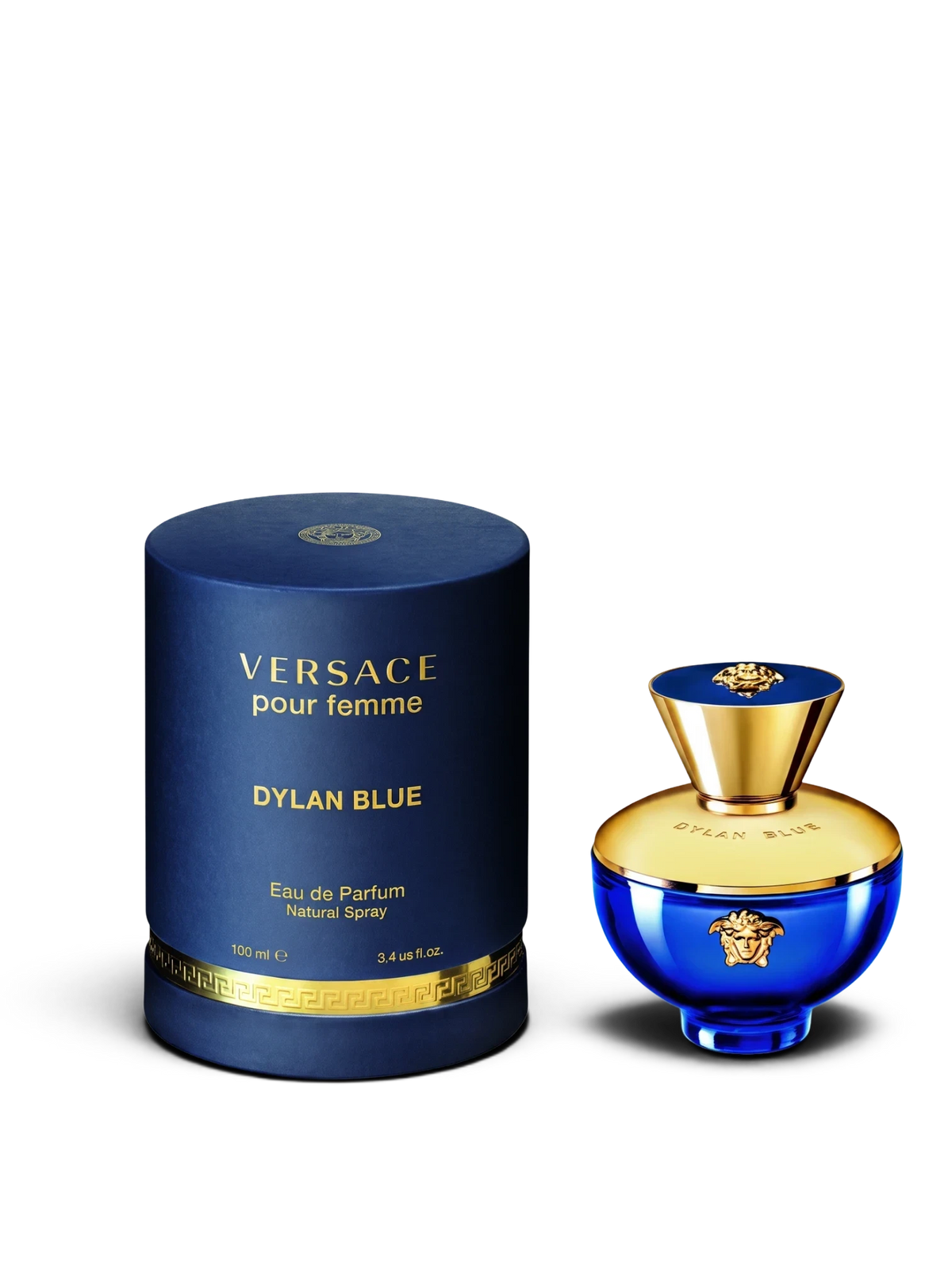 euaden Versace Dylan Pour Femme 100 ml kadın parfümü, altın detaylı lacivert amfora şişesi ve özel kutusu ile