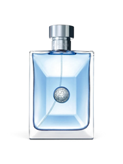 euaden Versace Pour Homme 200 ml erkek parfümü, şık cam şişesi ve ikonik Medusa amblemi ile mavi renkli tasarım.