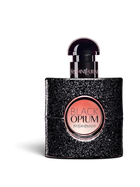euaden Yves Saint Laurent Black Opium kadın parfümü, siyah simli şişesi ve ikonik yuvarlak pembe merkez tasarımıyla.