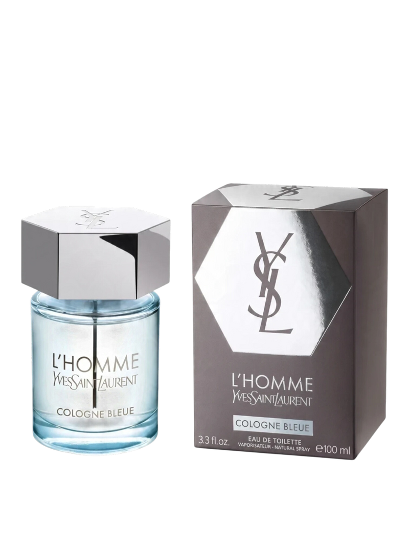 euaden Yves Saint Laurent L'Homme Cologne Bleue erkek parfümü, şık cam şişesi ve gri kutusu ile 100 ml