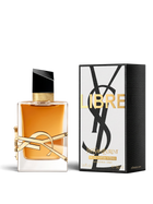 Euaden YVES SAINT LAURENT Libre Intense kadın parfümü, altın logolu şık cam şişesi ve siyah beyaz kutusu ile.