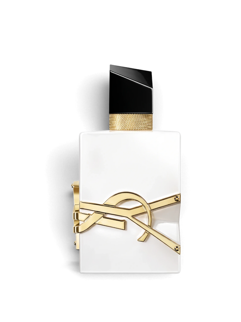 euaden YVES SAINT LAURENT Libre Parfum de Peau kadın parfümü, beyaz şişe ve altın renkli ikonik logo tasarımı