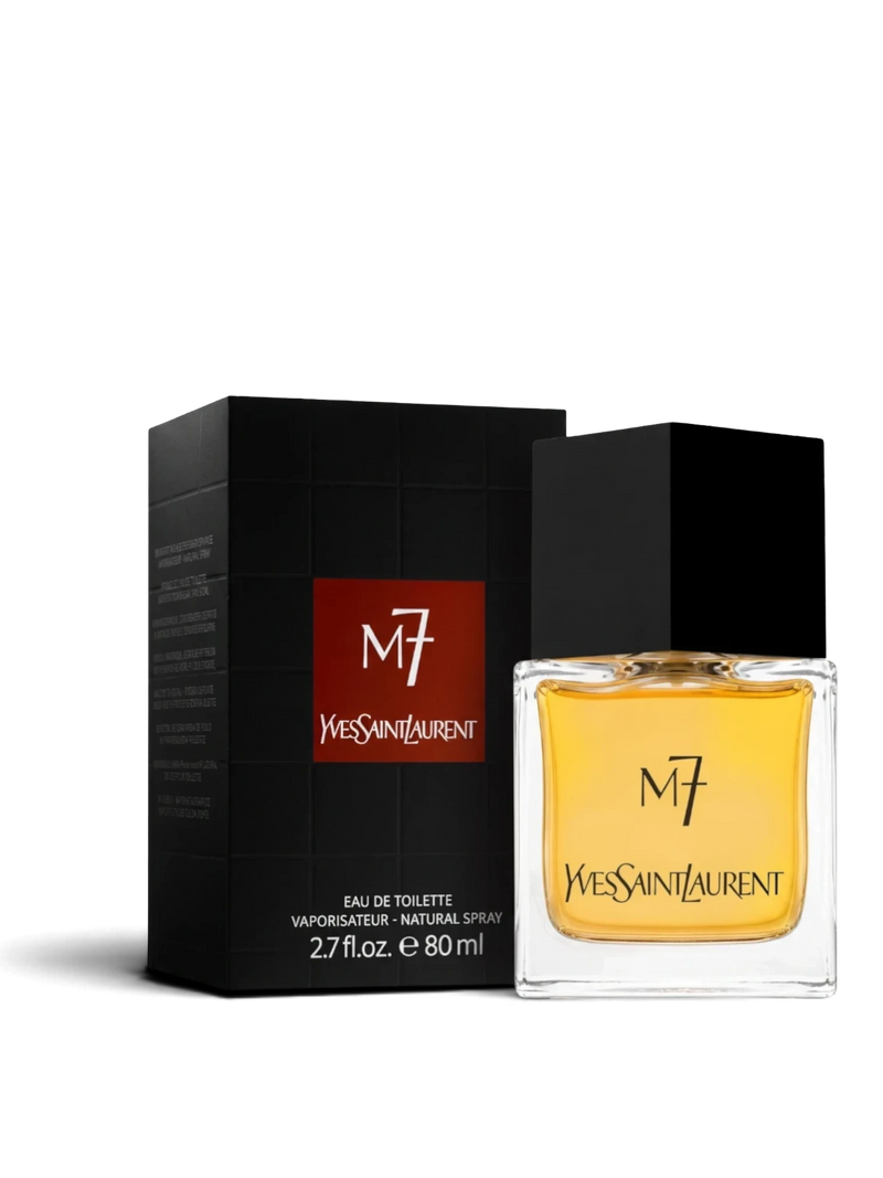 euaden Yves Saint Laurent M7 erkek parfümü, 80 ml cam şişe ve siyah kutu tasarımı ile odunsu ve maskülen bir koku.