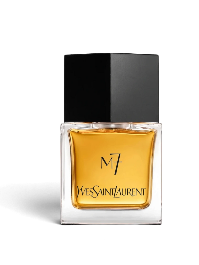 euaden Yves Saint Laurent M7 erkek parfümü, 80 ml şık cam şişesi ve siyah kapağı ile odunsu ve gizemli bir koku.