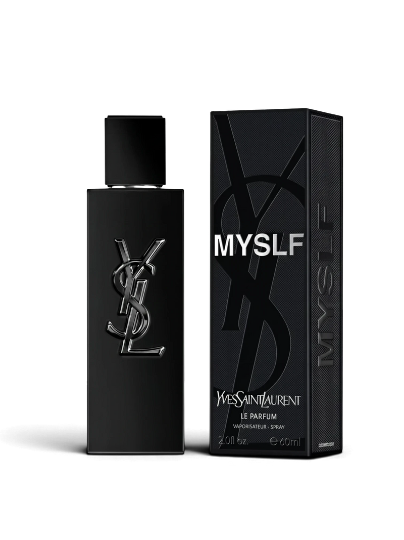 euaden Yves Saint Laurent Myslf Le Parfum erkek parfümü, şık siyah şişesi ve özel kutusu ile modern odunsu koku.