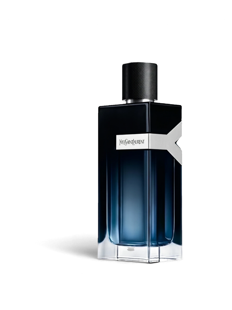 Euaden YVES SAINT LAURENT Y EDP 200 ml erkek parfümü, şık koyu mavi cam şişesi ve ikonik gümüş metalik Y detayı ile.