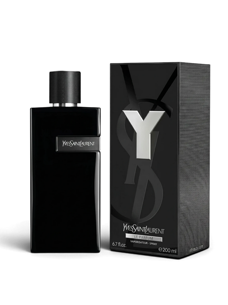 euaden Yves Saint Laurent Y Le Parfum erkek parfümü, şık siyah cam şişesi ve özel tasarım kutusu ile birlikte.