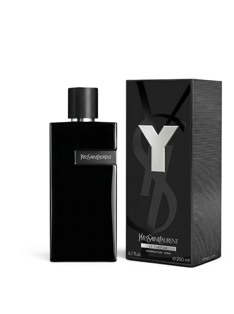euaden Yves Saint Laurent Y Le Parfum erkek parfümü, şık siyah cam şişesi ve özel tasarım kutusu ile birlikte.