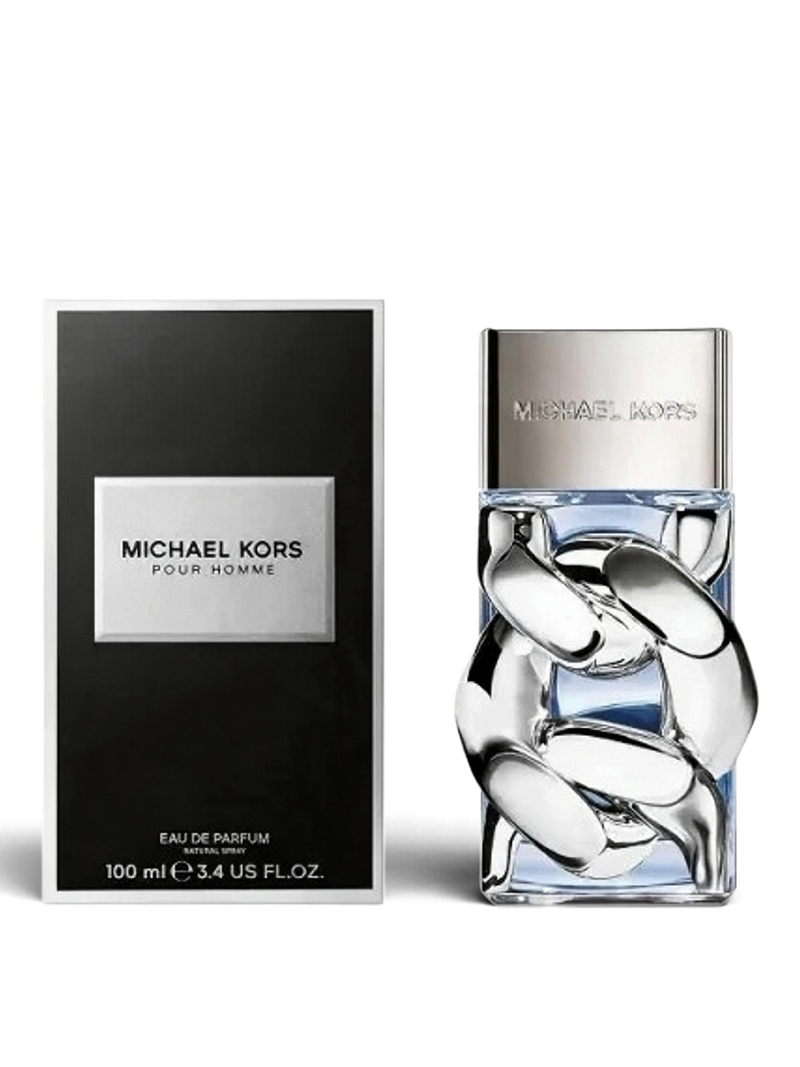 euaden Michael Kors Pour Homme EDP 100 ml erkek parfümü, zincir detaylı şık cam şişesi ve siyah kutusu ile