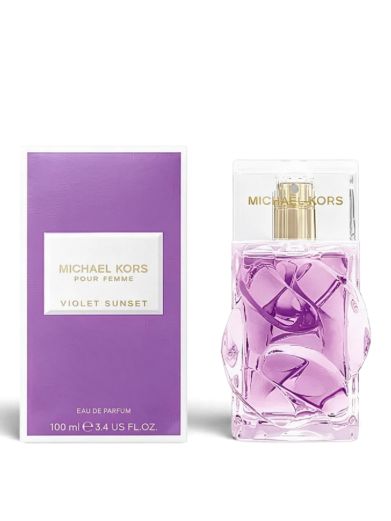 euaden Michael Kors Violet Sunset kadın parfümü, mor cam şişesi ve şık kutusuyla 100 ml eau de parfum