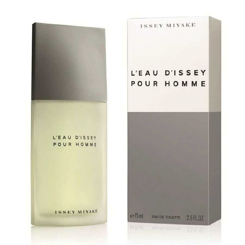 euaden Issey Miyake L'eau D'issey Pour Homme erkek parfümü şişesi ve gri beyaz kutusu