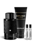euaden Montblanc Explorer Extreme erkek parfüm hediye seti, 100ml parfüm, duş jeli ve iki adet seyahat boyu içerir.