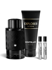 euaden Montblanc Explorer Extreme erkek parfüm hediye seti, 100ml parfüm, duş jeli ve iki adet seyahat boyu içerir.